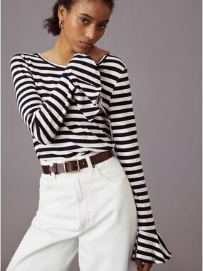 Anthropologie Black and White Striped Long-Sleeve Tee